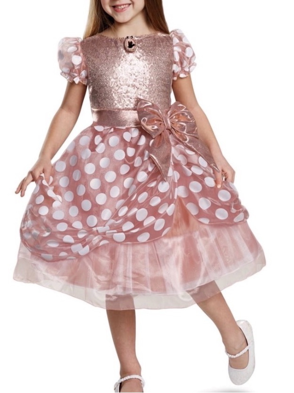 Disney Girls Minnie Mouse Rose Gold Polka Dot Sequin Party Costume Dress sz 4-6
